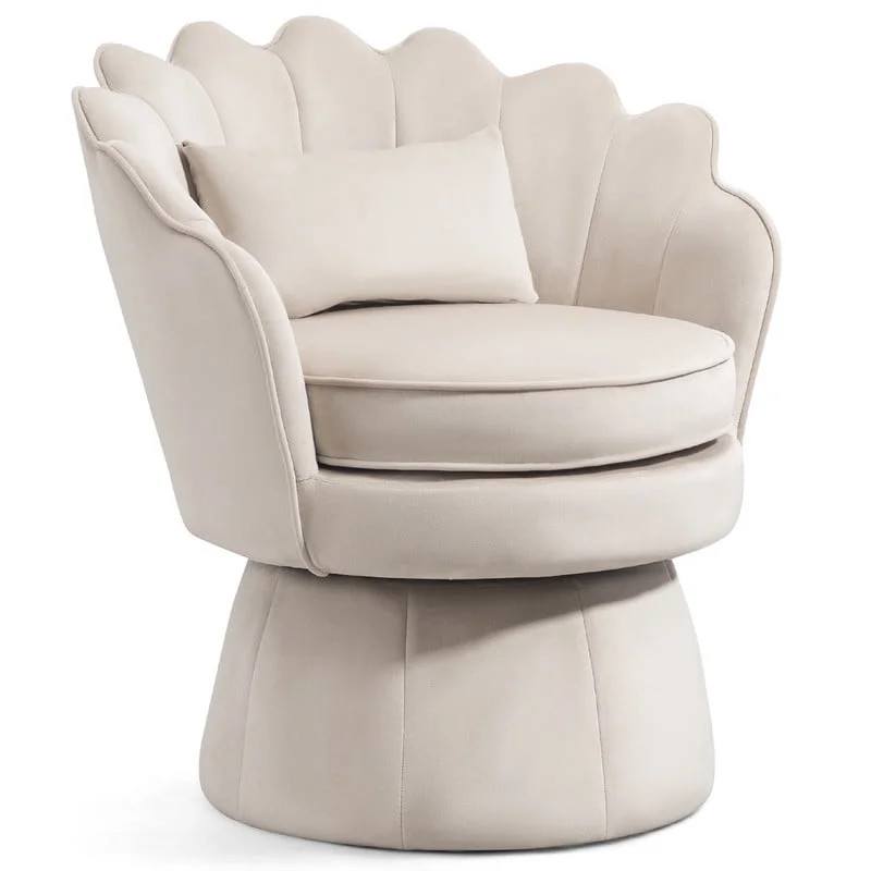 Newnno 360° Swivel Accent Chairs, Mid-Century Modern Velvet Barrel Chair, Comfy Shell Shape Arm ... | Walmart (US)
