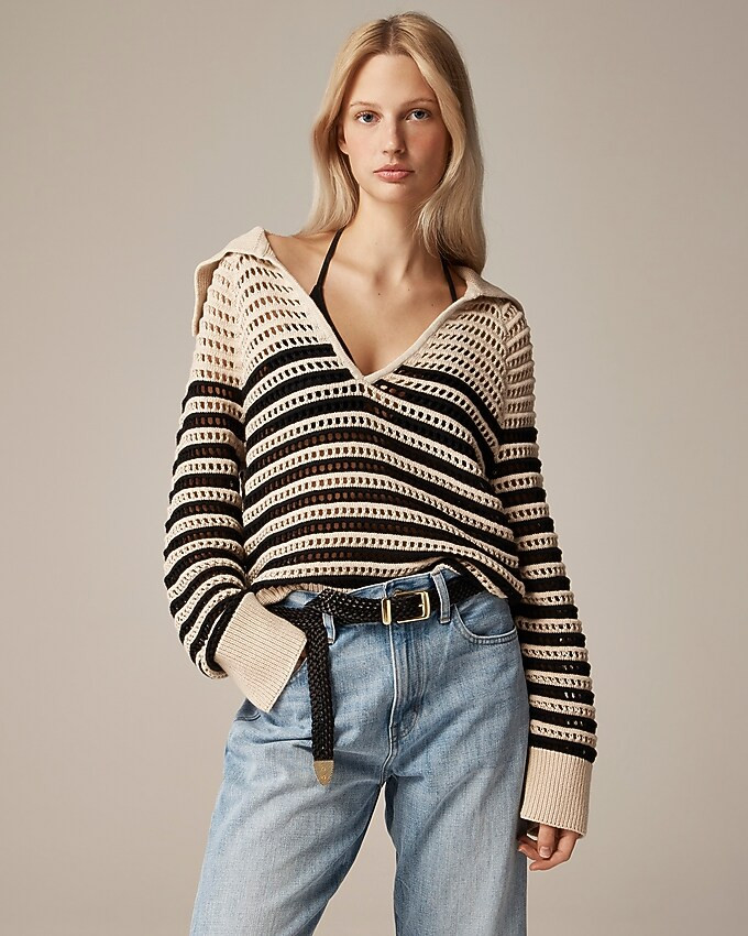 Crochet sailor-collar sweater in stripe | J. Crew US