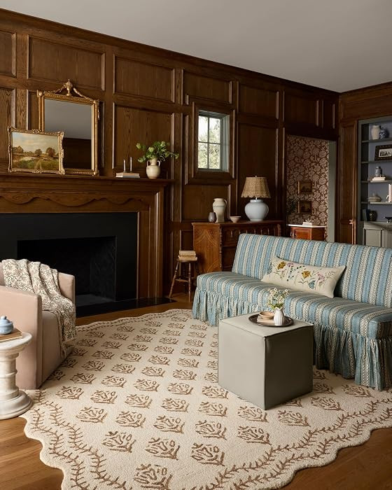 Loloi Rifle Paper Co. Lisette Collection LST-01 Ivory/Natural 5'-0" x 7'-6" Area Rug Wool, Natura... | Amazon (US)
