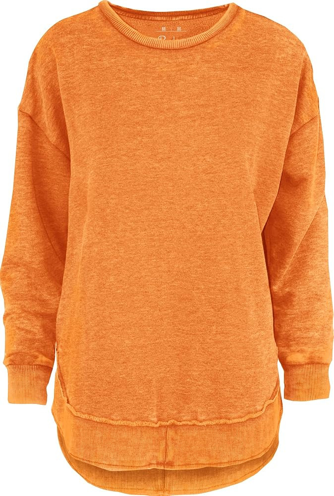 Melange Poncho Fleece: Long Sleeve Crew Neck Hi-Lo Round Bottom, Light Orange, XL | Amazon (US)