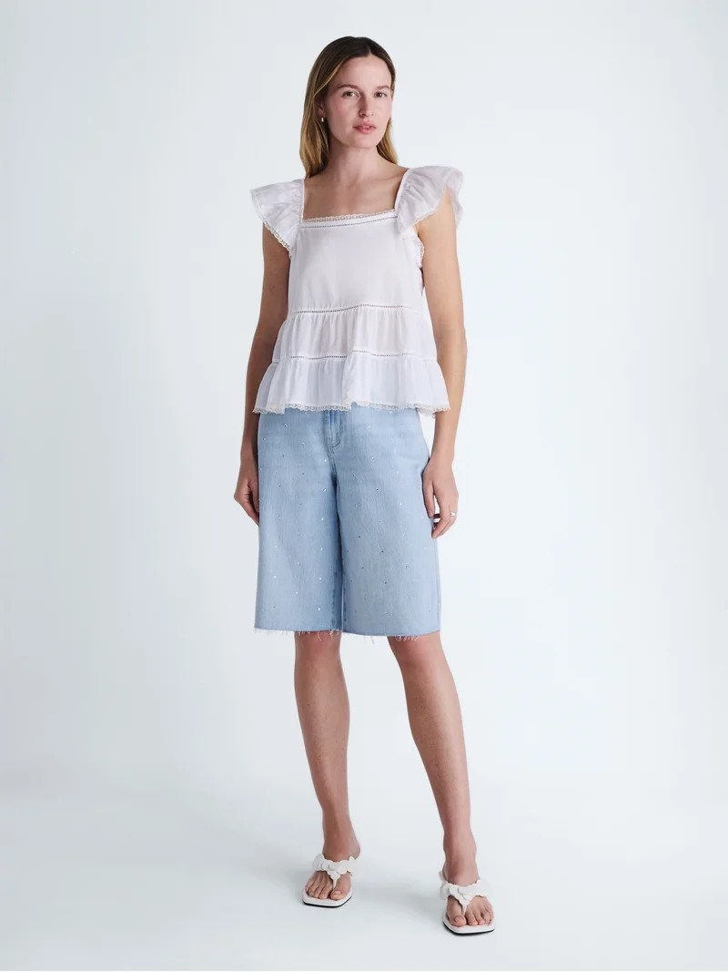 Scoop Women\u2019s Flowy Lace Cotton Top, Sizes XS-XXL | Walmart (US)