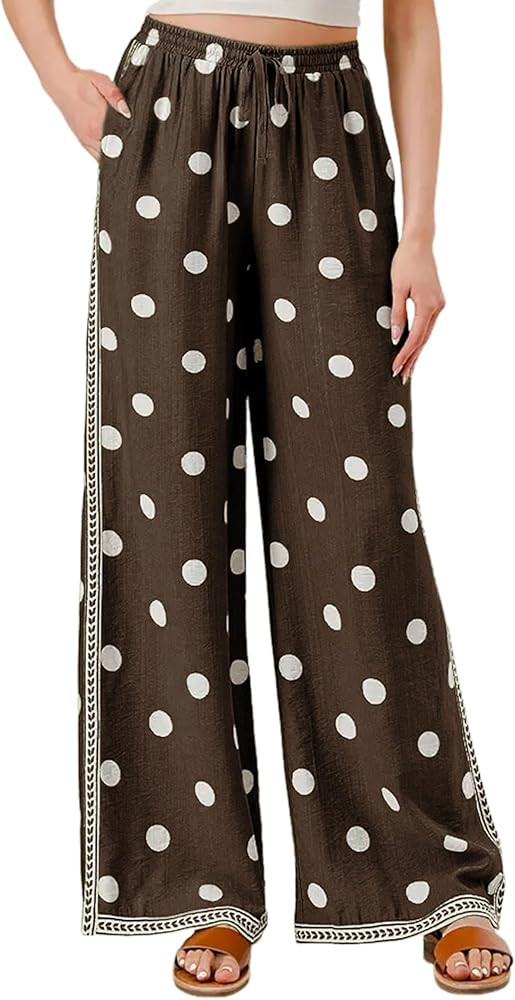 MINSURE Women's Polka Dot Wide Leg Pants Lightweight Drawstring Waist Flowy Boho Palazzo Trousers... | Amazon (US)