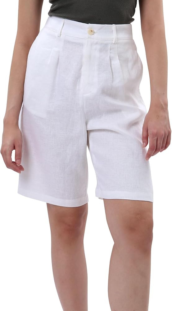 Amazhiyu Womens Pure Linen High Waisted Bermuda Lounge Shorts Casual Summer | Amazon (US)
