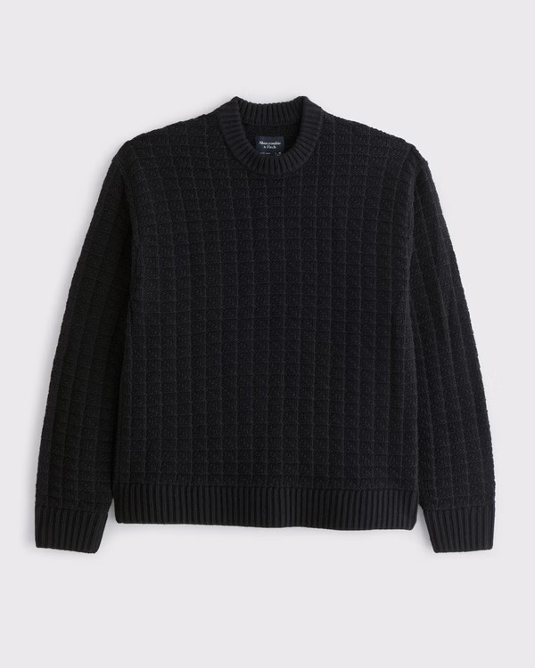 Oversized Checkered Stitch Crew Sweater | Abercrombie & Fitch (US)