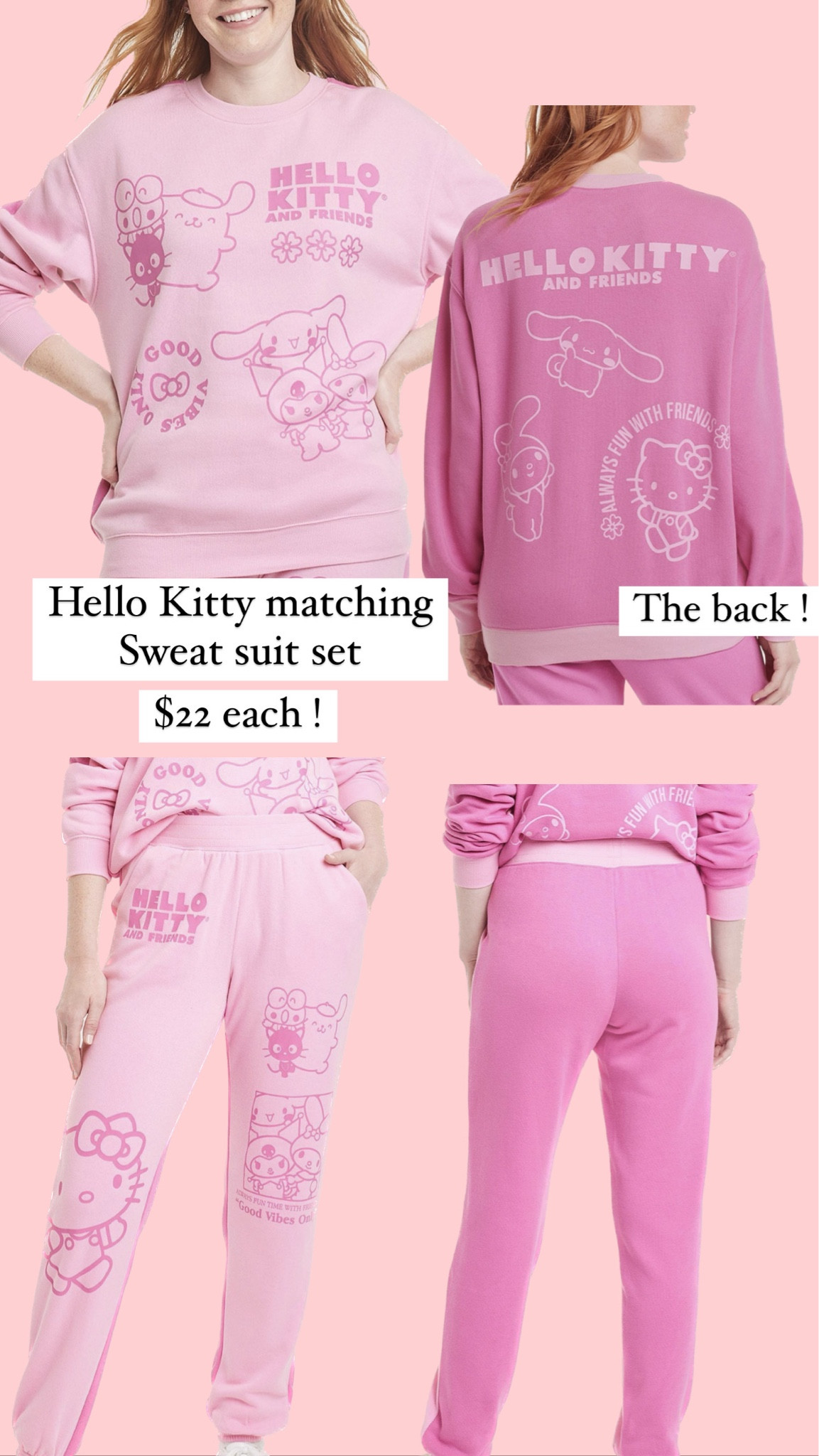 Hello Kitty and friends matching sweat suit set from Target! Two-tone set . Super cute

#LTKGiftGuide #LTKfindsunder50 #LTKsalealert