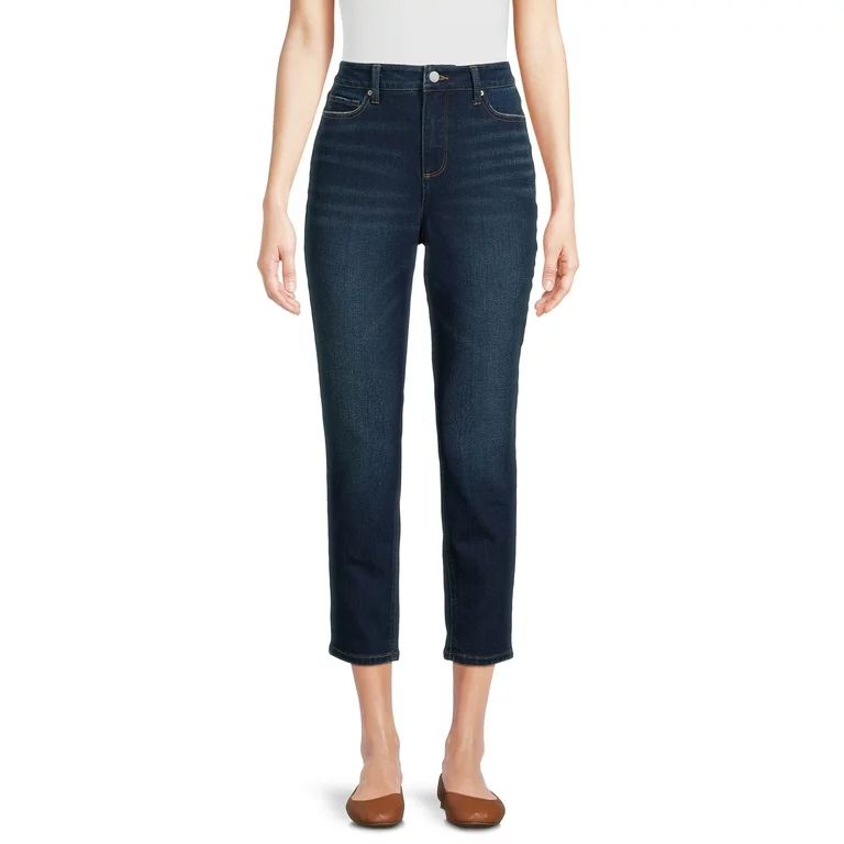 Time and Tru Women's Cropped High Rise Distressed Mom Jeans, 27” Inseam for Regular, Sizes 2-18 | Walmart (US)