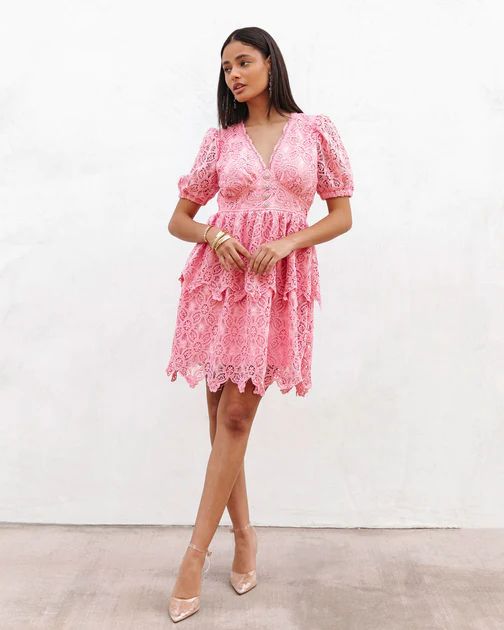 Always The One Crochet Lace Tiered Mini Dress - Pink | VICI Collection