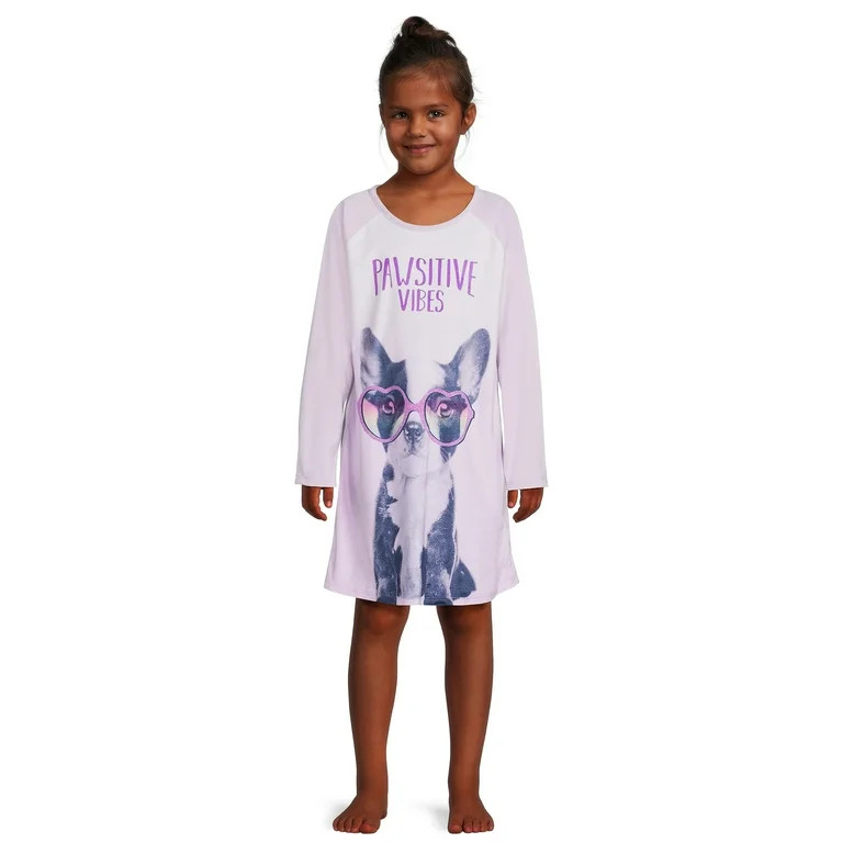 Wonder Nation Girls Long Sleeve Fleece Sleep Gown, Sizes 4-18 & Plus - Walmart.com | Walmart (US)