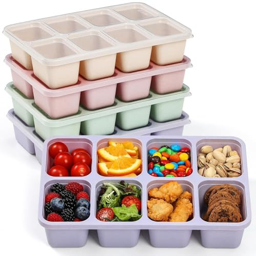 4 Pack Snackle Box Container with Lids, Dishwasher Safe 8 Compartment Divided Snack Serving Tray Platterbox, Protable No-Scatter Snacklebox Snack Container for Adult, Kids, Family, Travel, Party, Work | Amazon (US)