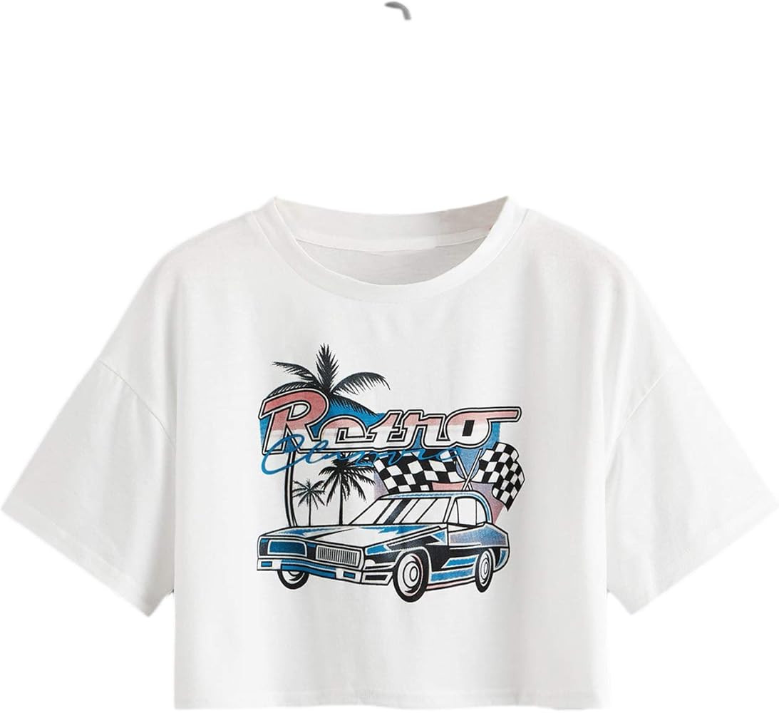 SweatyRocks Women's Embroidered Crop Top Short Sleeve T Shirt | Amazon (US)