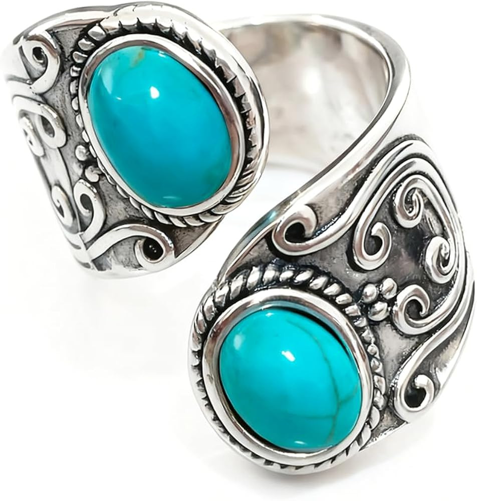 Turquoise Boho Rings, Native American Victorian Style Antique Western Statement Open Adjustable V... | Amazon (US)