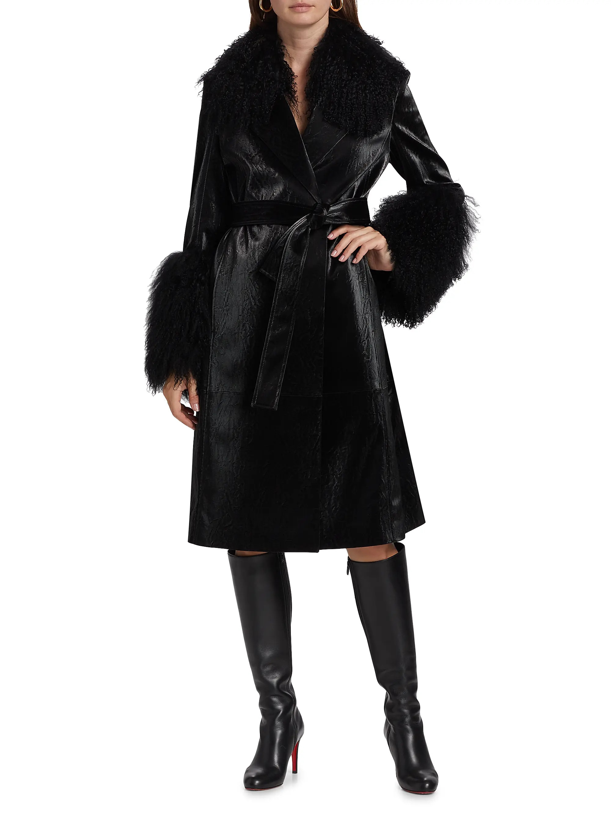 Viv Fur-Trimmed Belted Coat | Saks Fifth Avenue