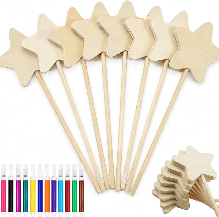 8 Pcs Wooden Star Fairy Wand, Unfinished Magic Wand Making Kit with Markers | Amazon (US)