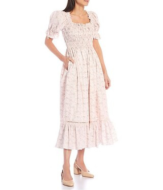 Antonio Melani x Born on Fifth Lottie Floral Smocked Square Neck Short Puff Tie Sleeve Dress | Di... | Dillards