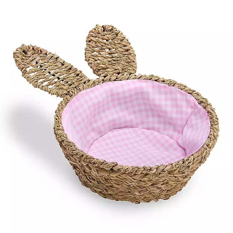 Pink Gingham Wicker Bunny Basket | Kirklands