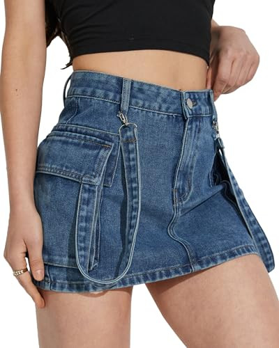 PEIHOT Womens Jean Shorts Denim Mini Skirt Blue Jean Skirt Mini Short Y2K Summer Trendy Cargo Cute Skirts Going Out Outfits for Women | Amazon (US)