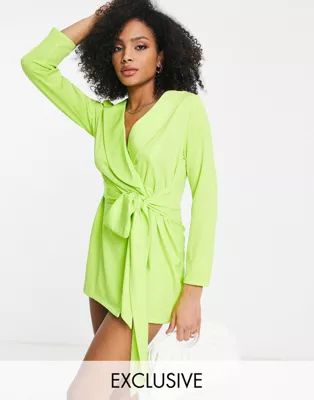 In The Style exclusive tie front blazer dress in lime | ASOS (Global)