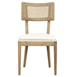 Cal Coastal White Upholstered Seat Woven Rattan Natural Oak Dining Side Chair | Kathy Kuo Home