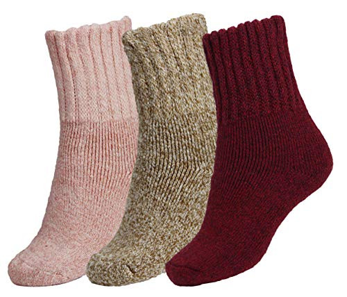 BomKinta Women Winter Solid Socks Thick Warm Wool Socks Cozy Crew Socks for Women Christmas Gift (3 Pairs) | Amazon (US)