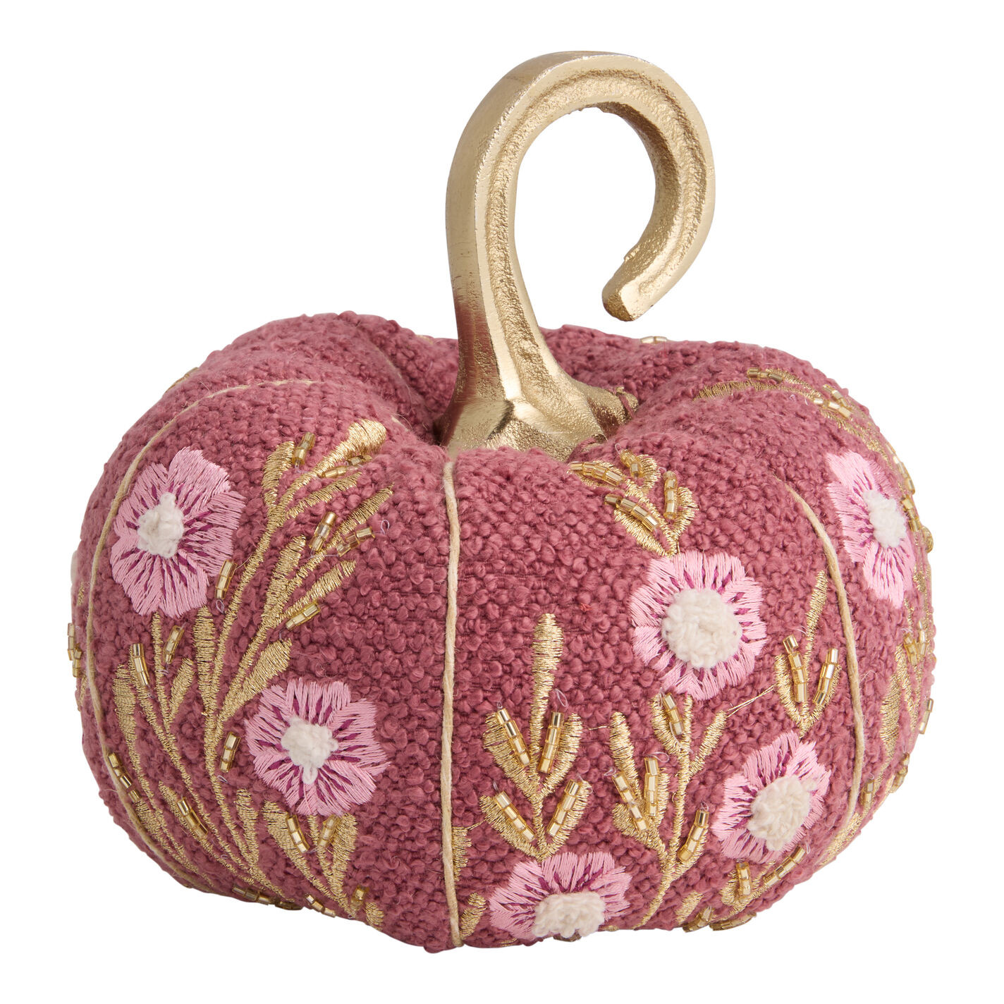 Small Plum Boucle Floral Pumpkin Decor | World Market