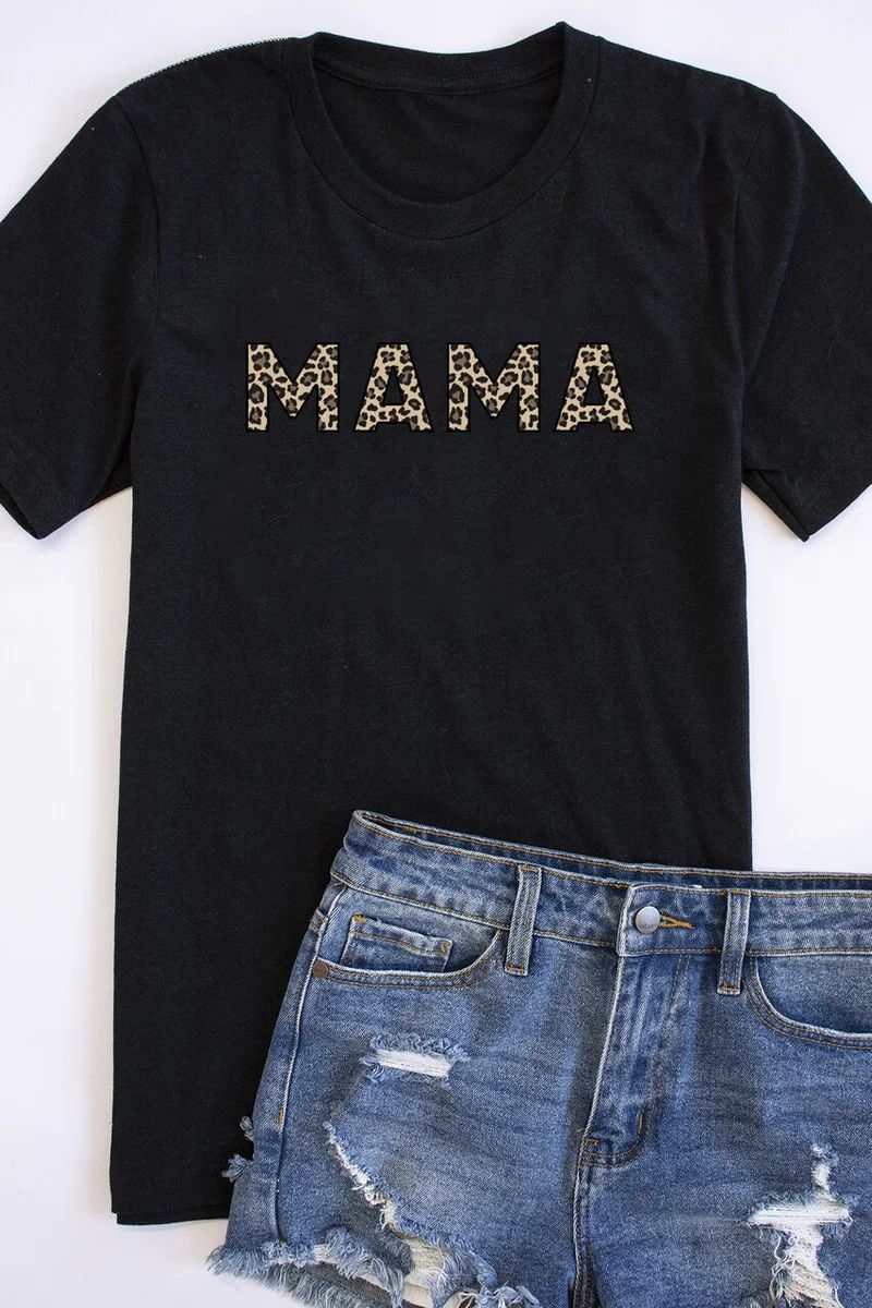 Mama Animal Print Tee Black | The Pink Lily Boutique