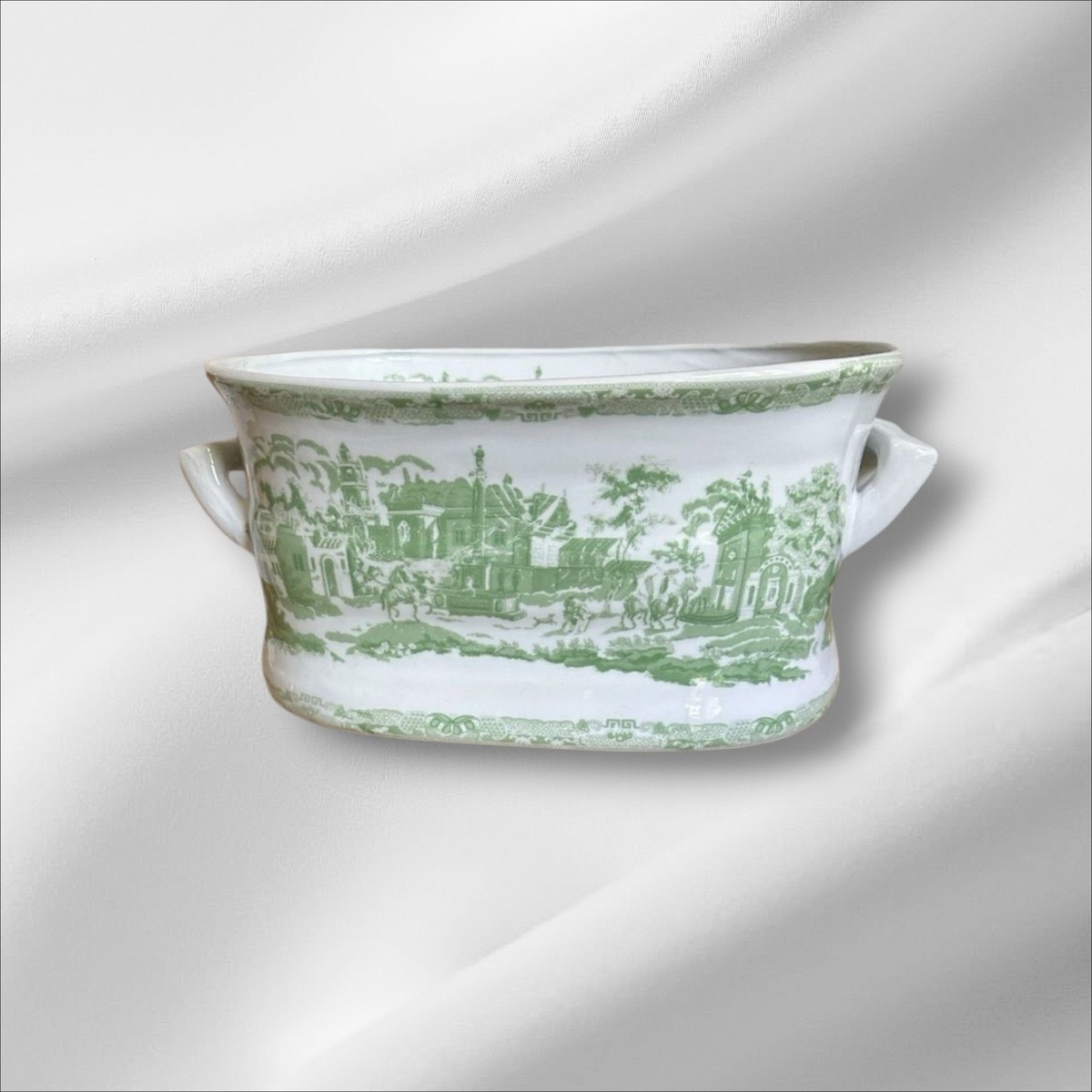 Chinoiserie Green & White Porcelain Foot Bath Basin  G Millennial | eBay US