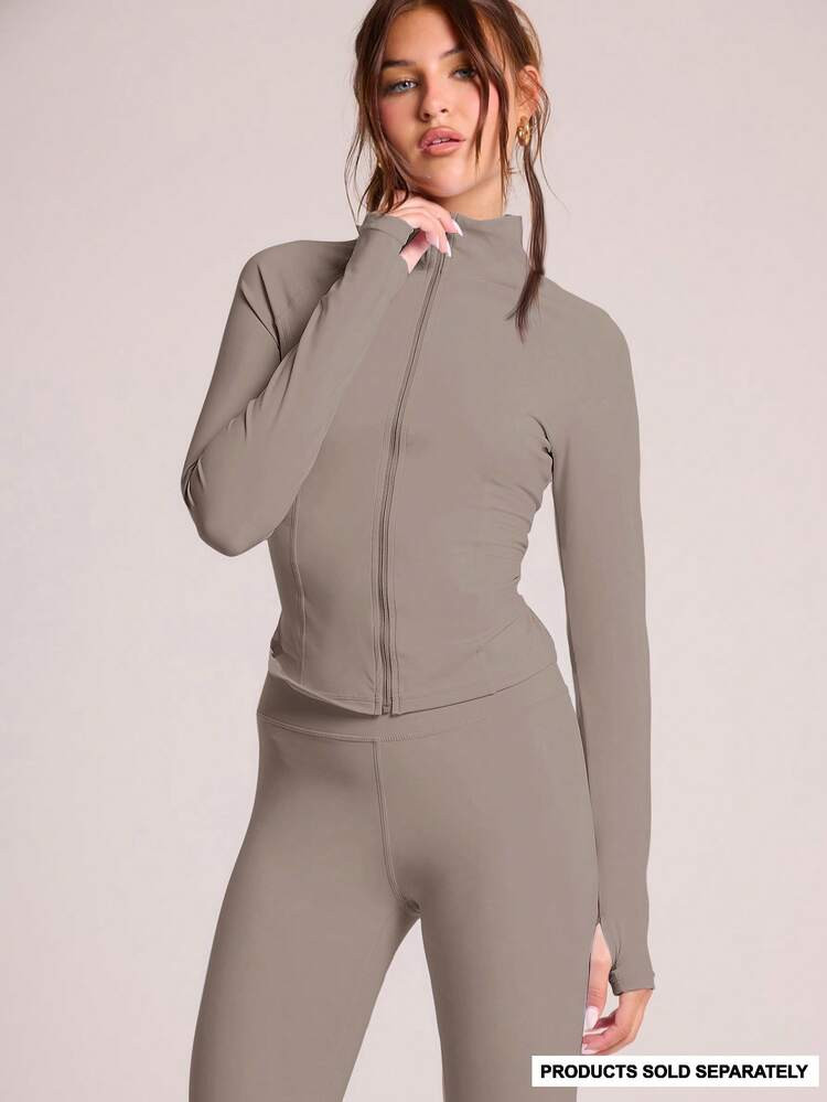 Musera Sport Full Zip Long Sleeve High Neck Slinky Fitted Top Jacket, Padel, Tennis, Pickleball Gym Fitness Pilates Daily Casual | SHEIN