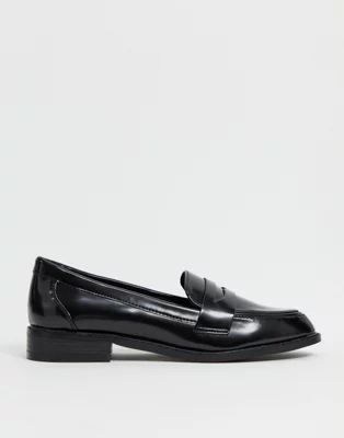 ASOS DESIGN Mail loafer flat shoes in black | ASOS (Global)