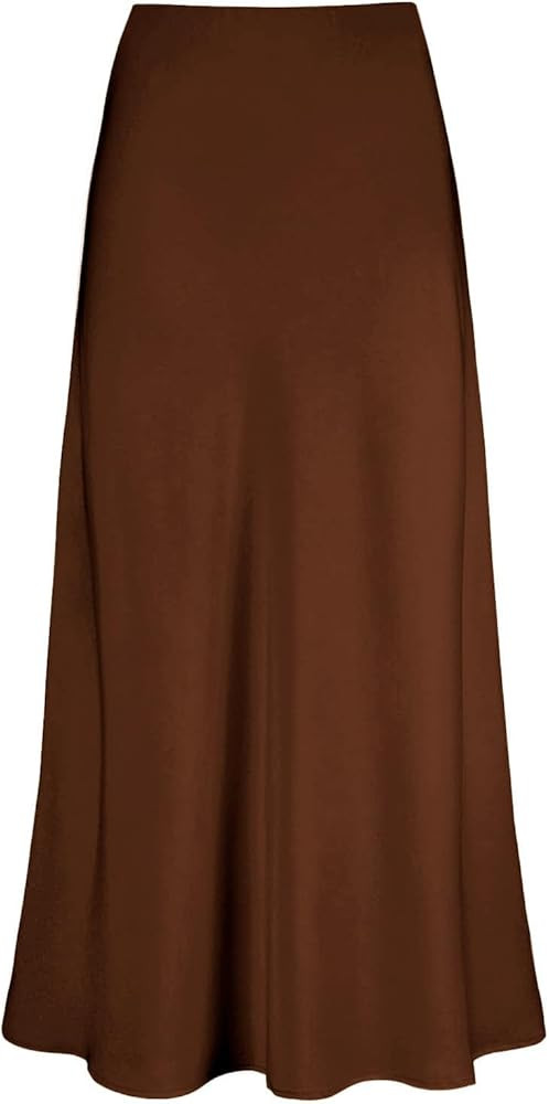 Women's Satin High Waisted Maxi Skirts Hidden Elasticized Waistband A Line Long Skirt | Amazon (US)