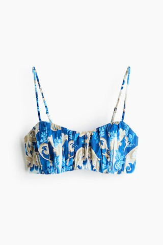 H & M - Gathered Poplin Crop Top - Blue/Patterned | H&M (US + CA)