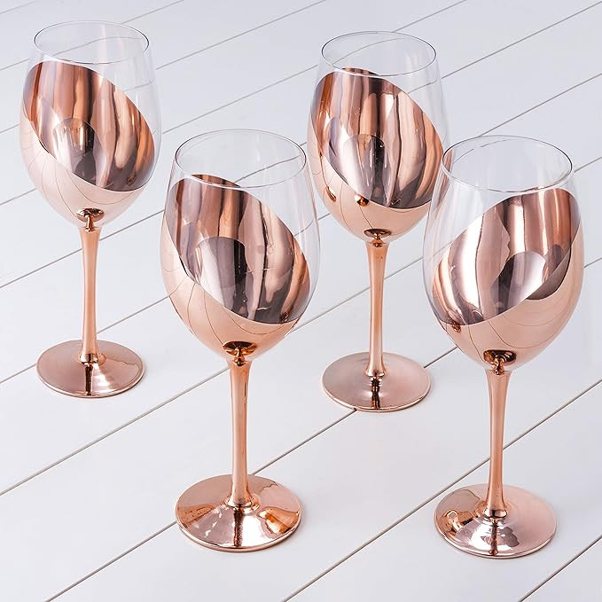 MyGift 14 oz Copper-Toned Stemmed Wine Glass Set of 4, Dinner Party and Wedding Events Glassware | Amazon (US)