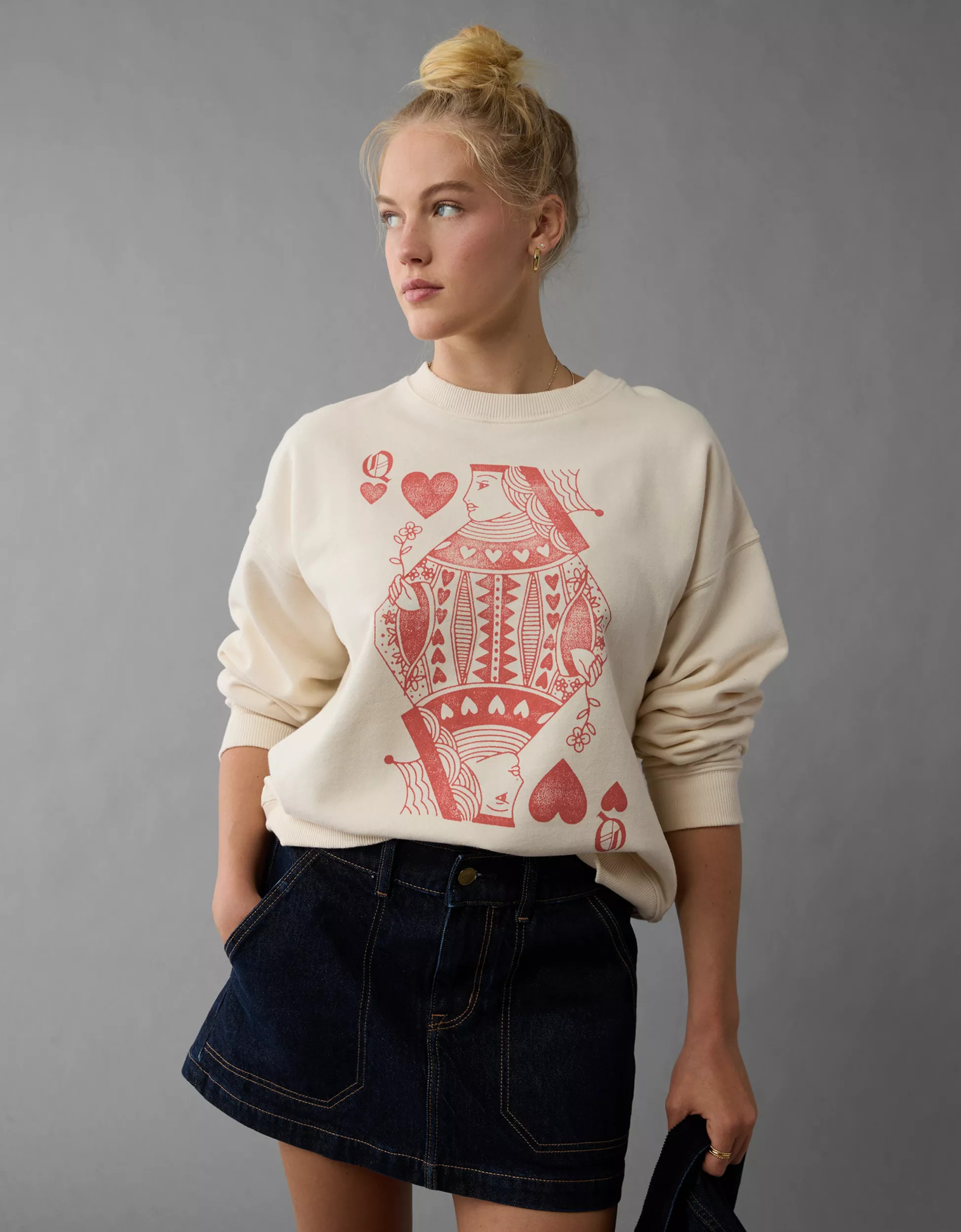 AE Valentine's Day Graphic Relaxed Crew Neck Sweatshirt | American Eagle Outfitters (US & CA)