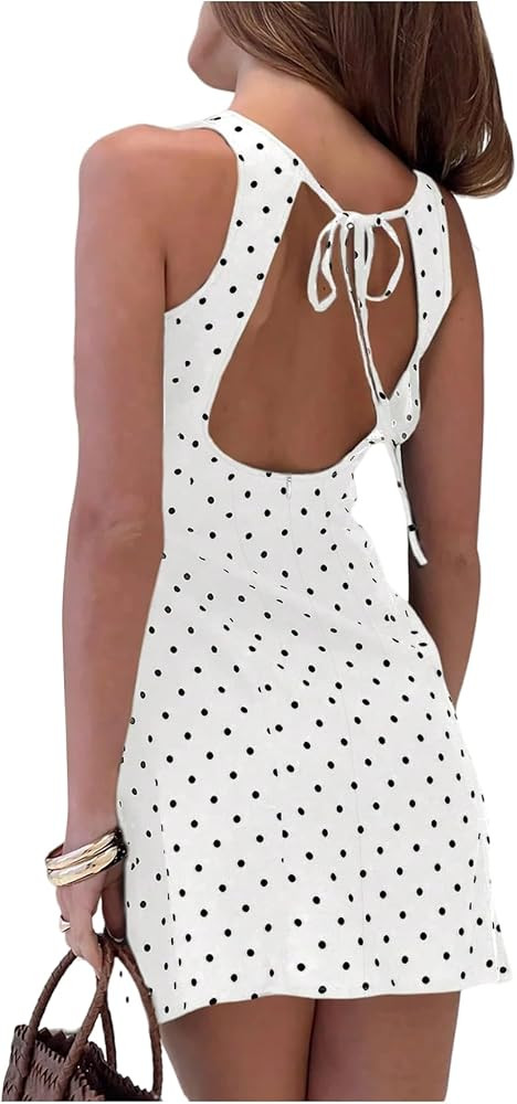 Verdusa Women's Polka Dots Tie Back Mini Dress Sleeveless Backless Tank Dress | Amazon (US)