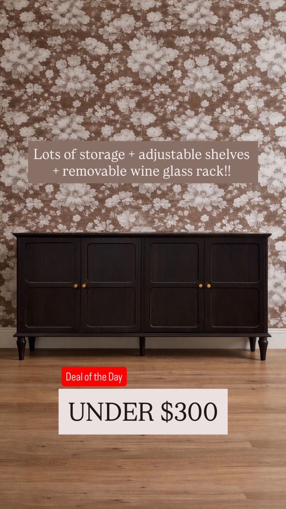 Deal of the Day 🤎
This modern storage cabinet under $300 is a hidden gem for small spaces and entertaining. It features tons of storage, adjustable shelves, and a removable wine glass rack, making it perfect as a bar cabinet, sideboard, or buffet cabinet.

The dark wood finish and mid-century inspired design make it look way more expensive than it is 😍
Perfect for dining rooms, living rooms, entryways, or apartments.

👉 Tap to shop this affordable storage cabinet before it sells out

modern sideboard under $300, affordable bar cabinet, budget sideboard cabinet, storage cabinet with wine rack, small space storage furniture, mid century modern cabinet, dining room storage, living room sideboard, budget home decor finds, LTK home finds, Wayfair, Amazon, Walmart 

#LTKSaleAlert #LTKHome #LTKFindsUnder100