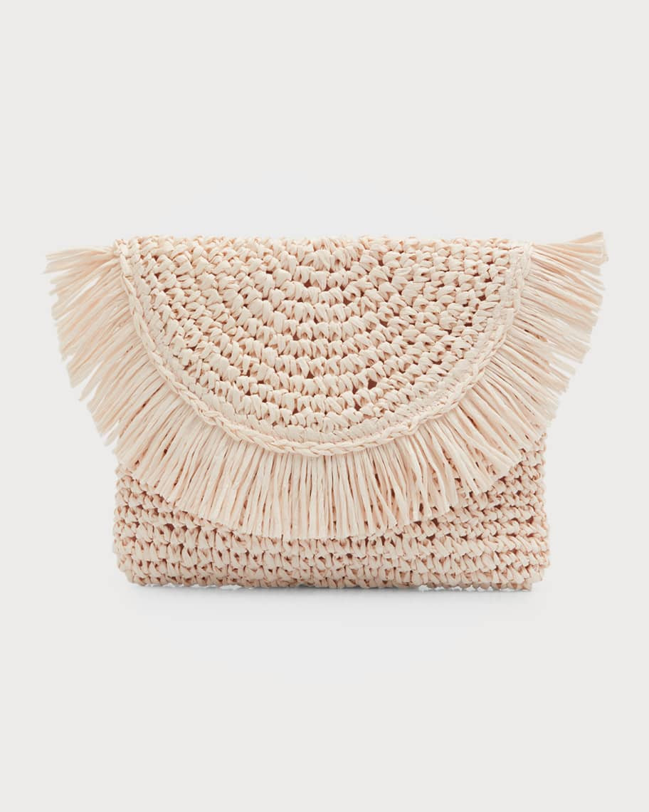 Riley Fringe Straw Clutch Bag | Neiman Marcus