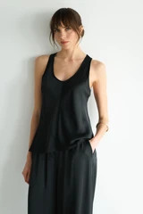 Demi Satin Vest Top | Black | JAKI