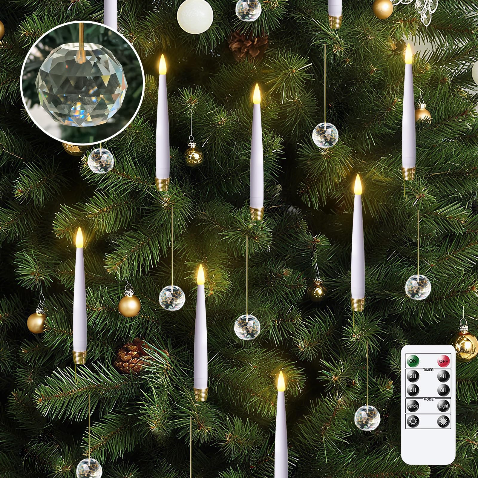 Set of 12 Flameless White Plastic 0.5" x6" Taper Candles for Tree with Remote and Timer, LED Flic... | Amazon (US)