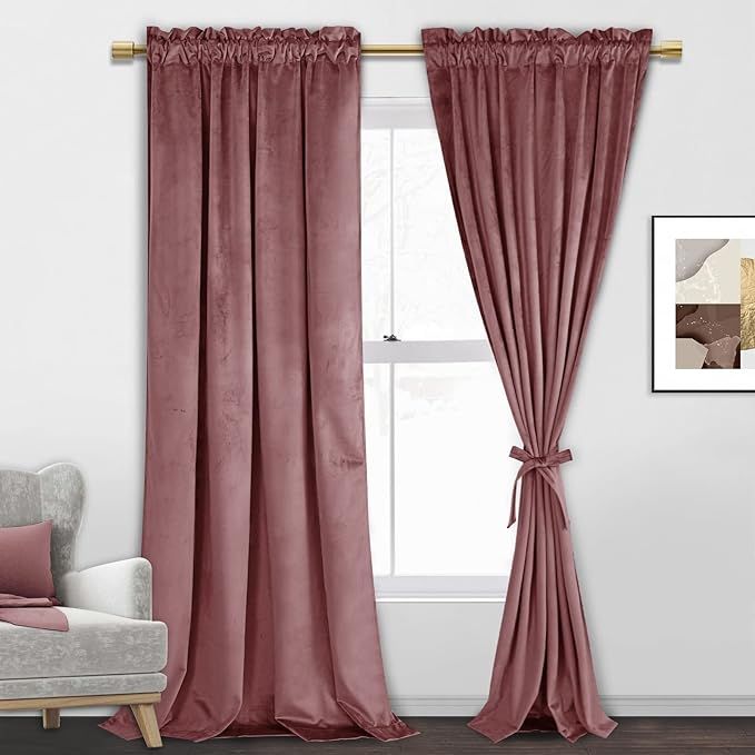 JIUZHEN Wild Rose Velvet Curtains 96 Inch Long–Soft Retro Velvet Blackout Thermal Insulated & N... | Amazon (US)