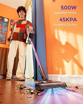 Cordless Vacuum Cleaner, 500W 45KPA 50Mins Stick Vacuum Cleaners for Home with LED Light, Self-St... | Amazon (US)
