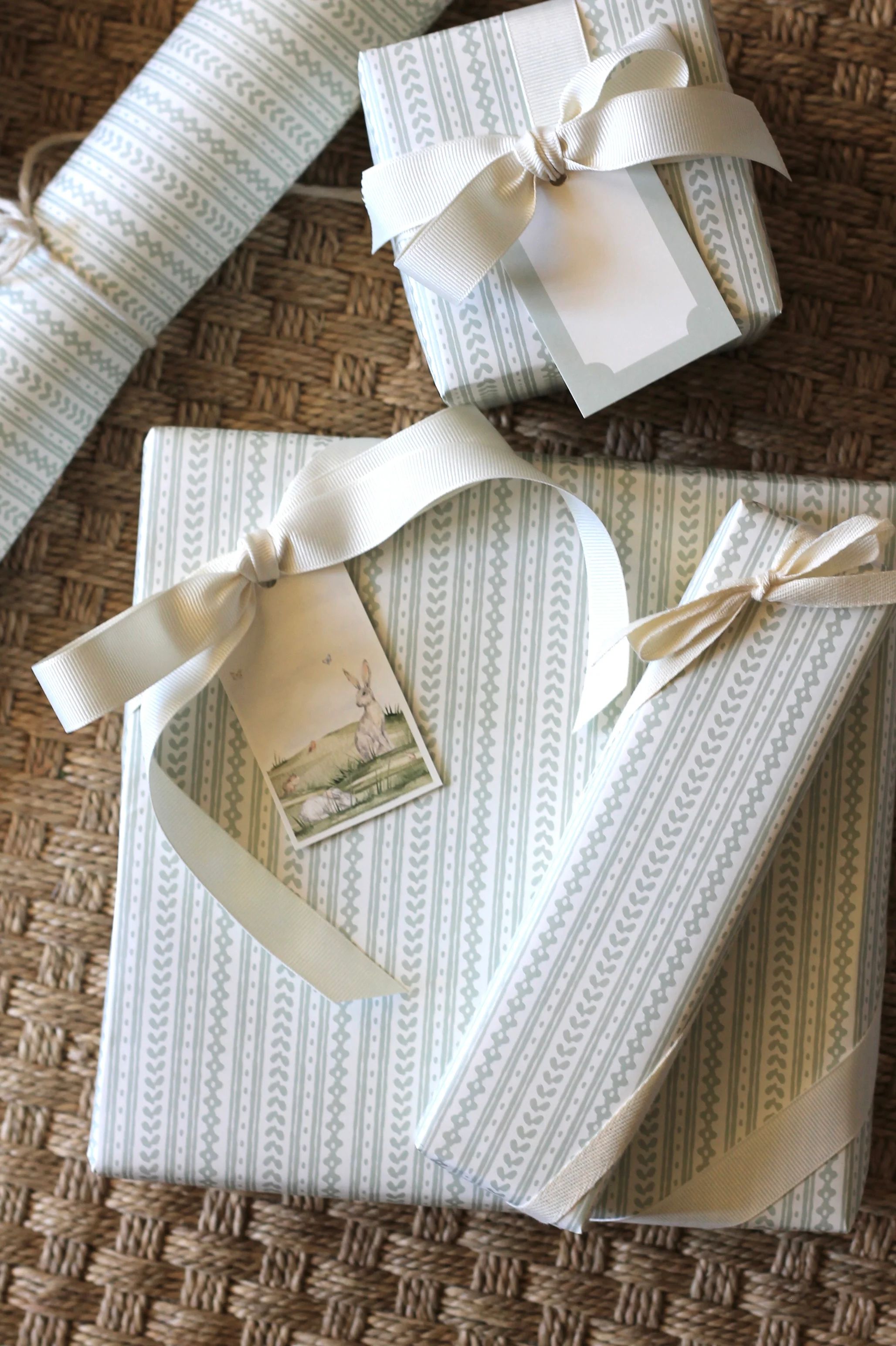 Cottage Stripe Wrapping Paper in Seaglass | JSH Home Essentials