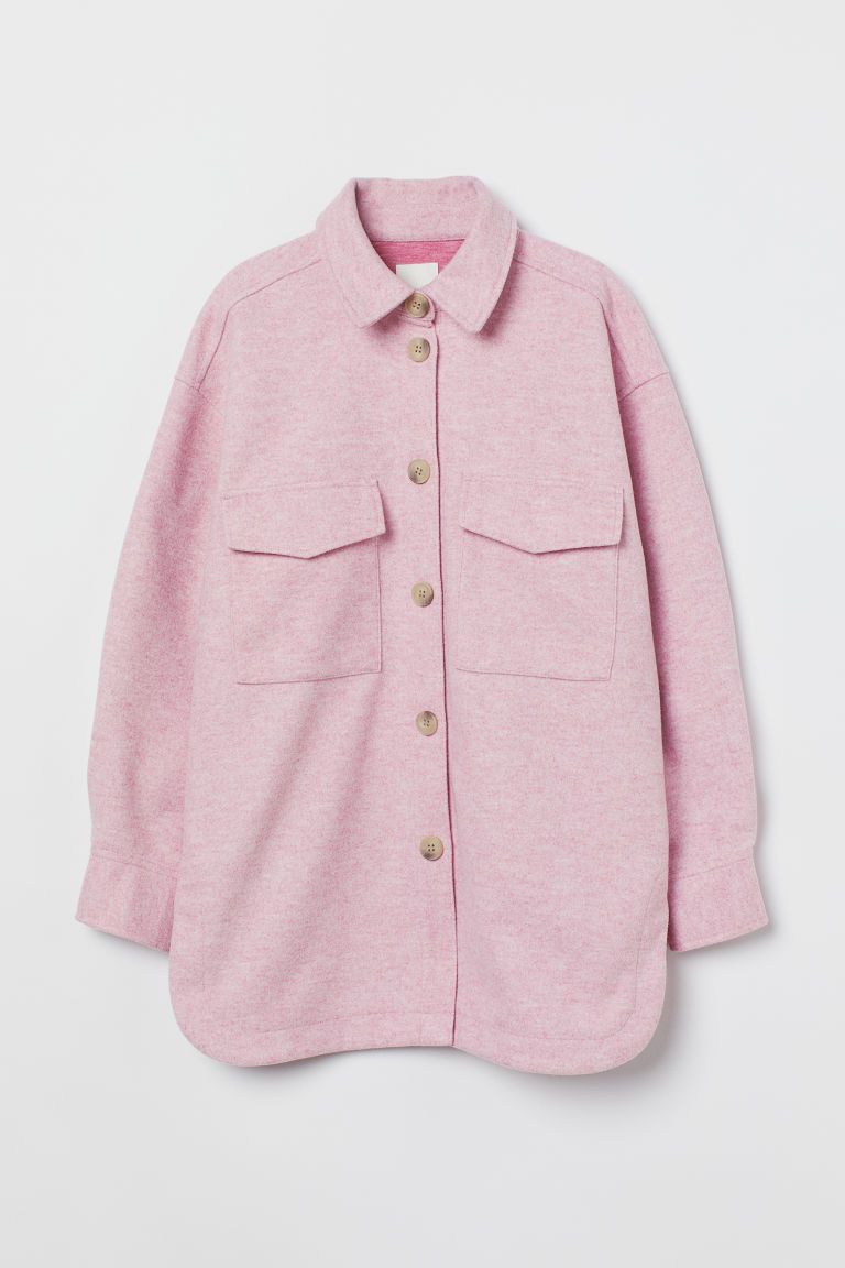 H & M - Fleece Shirt Jacket - Pink | H&M (US + CA)