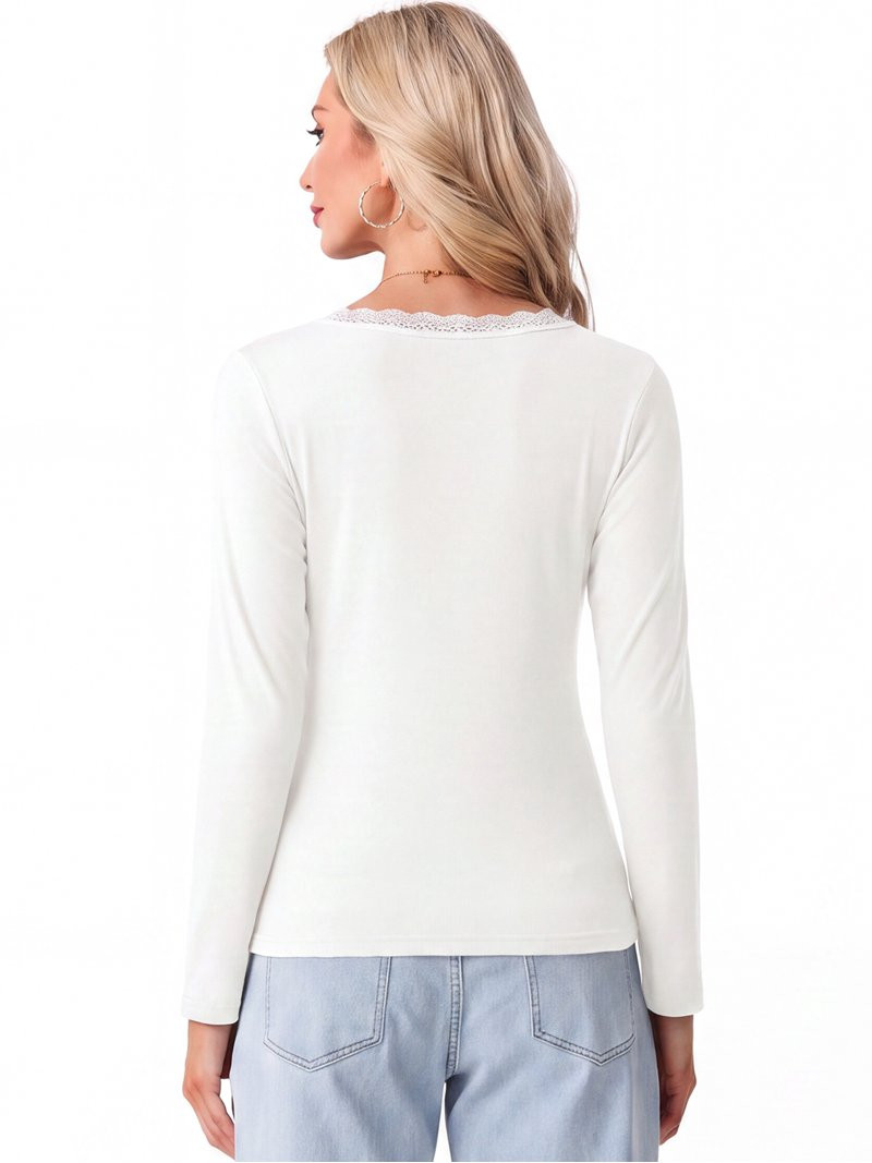 Cueply Womens Thermal Tops Long Sleeve Lace V Neck Base Layer Slim Fit | Soft Basic Undershirt, L... | Walmart (US)