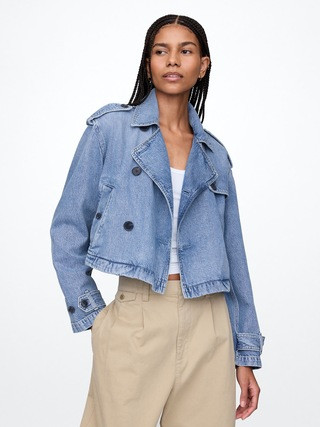 UltraSoft Denim Crop Trench Jacket | Gap (CA)