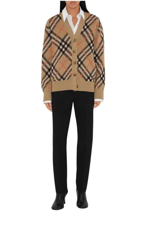 burberry Check Wool Mohair Blend Cardigan in Sand at Nordstrom, Size Small | Nordstrom