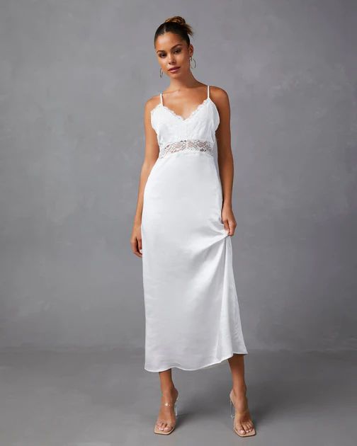 Therese Satin Lace Midi Dress - White - FINAL SALE | VICI Collection