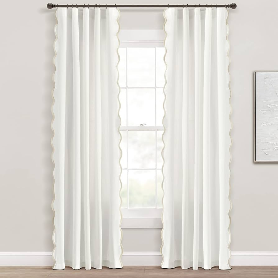 Lush Decor Coastal Chic Scalloped Edge Light Filtering Window Curtain Panels Pair, 52" W x 84" L,... | Amazon (US)