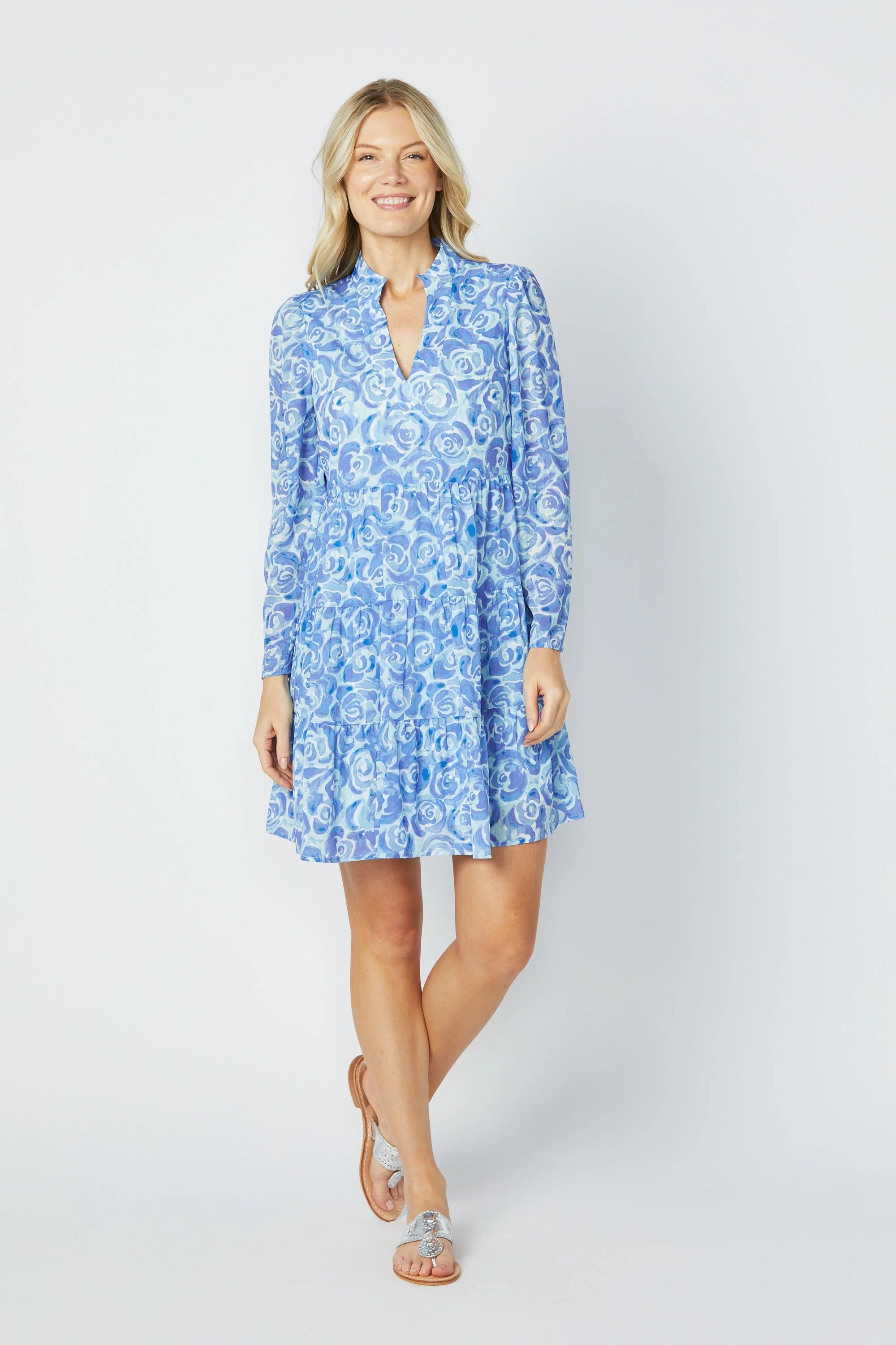 Blue Rose Long Sleeve Tunic Flare Dress | Sail to Sable