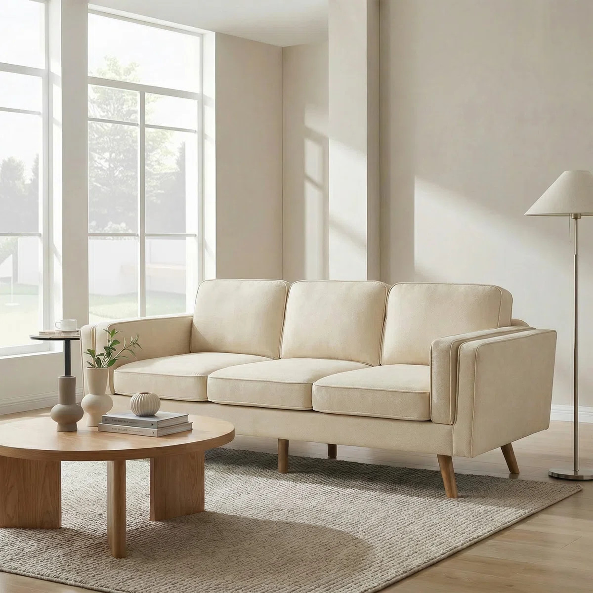 84'' Mid-Century Modern Upholstered Sofa, Solid Wood Frame & Legs, 3-Seat Couch for Living Room | Wayfair North America