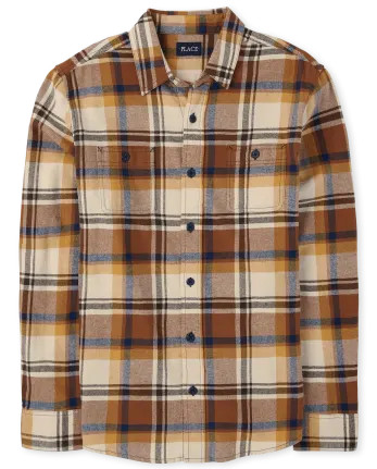 Mens Matching Family Long Sleeve Plaid Flannel Button Down Shirt | The Children's Place  - GINGER... | The Children's Place