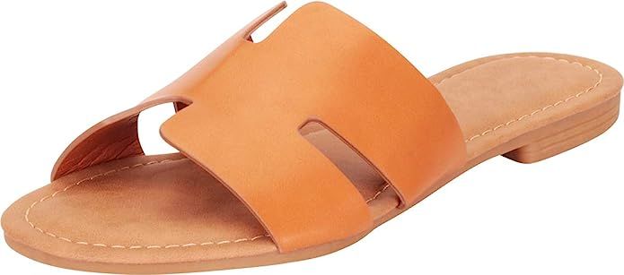 Cambridge Select Women's Open Toe Side Cutout Slip-On Flat Slide Sandal | Amazon (US)